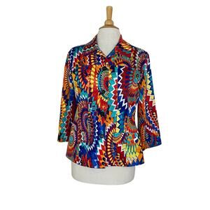 Chico’s Jacket with 3/4 Sleeves Vibrant Print Medium Chico’s size 1